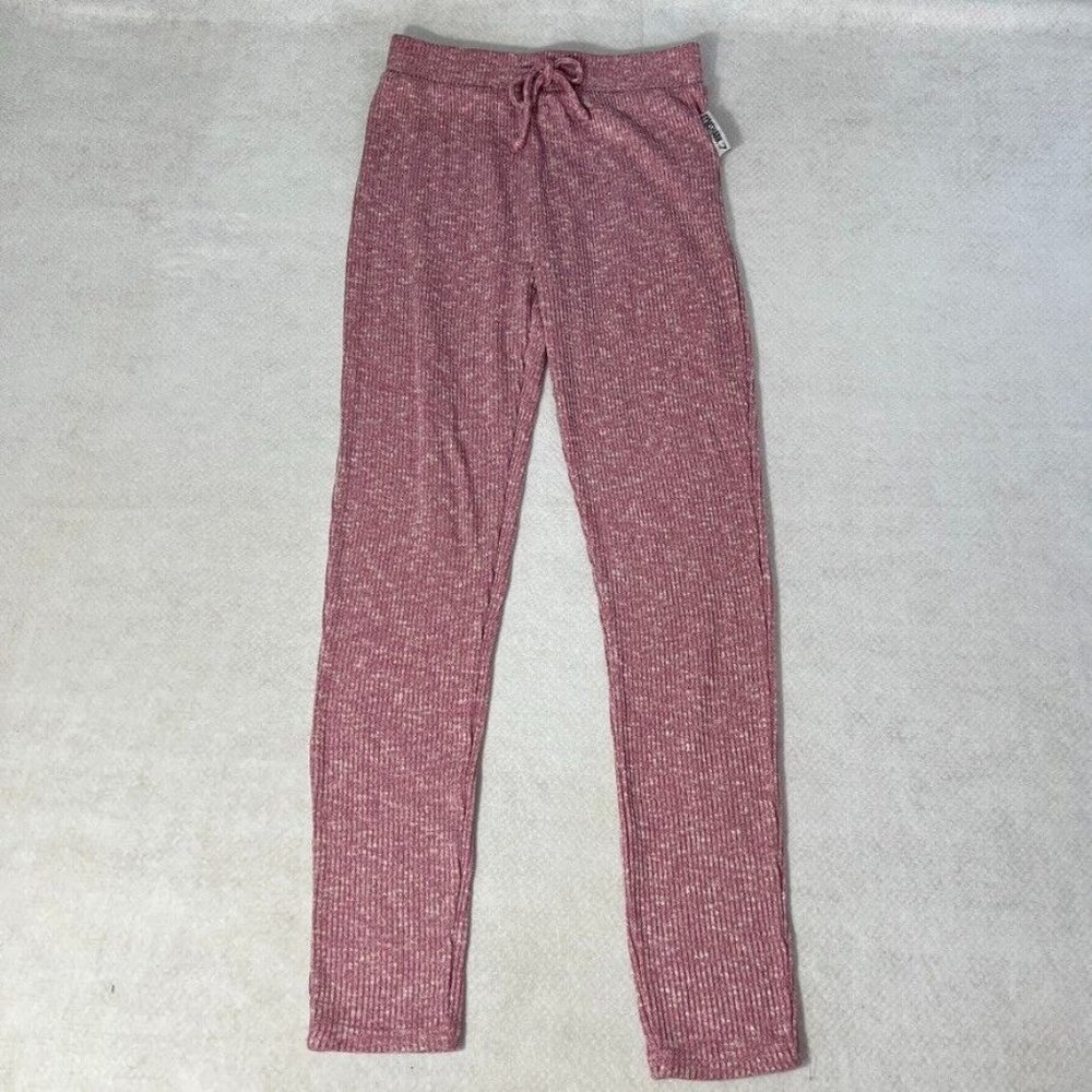 Gymshark Womens Slounge Ribbed Leggings Joggers Small S Hi Rise Deep Plum Marl